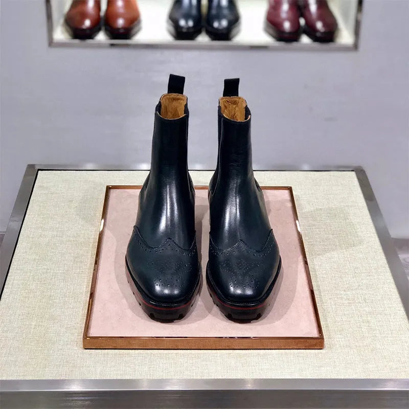 Men's high-top leather business casual shoes in black and black-orange colour options