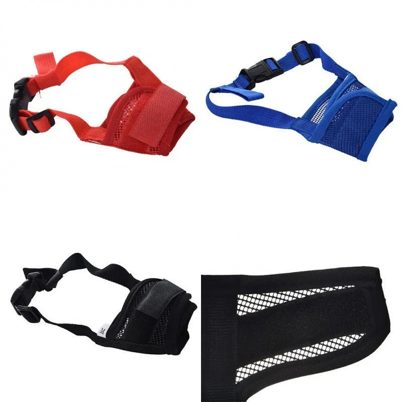 Adjustable plastic dog muzzle in multiple colours with size options for biting and barking control