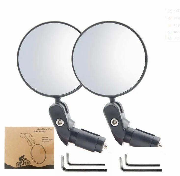 Black foldable convex rearview mirror with a 7cm diameter head on a 14cm arm against a white background.