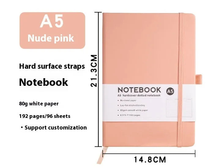A5 PU leather strap notebook with horizontal lines available in marble and skin-feeling colours like black, blue, and gold