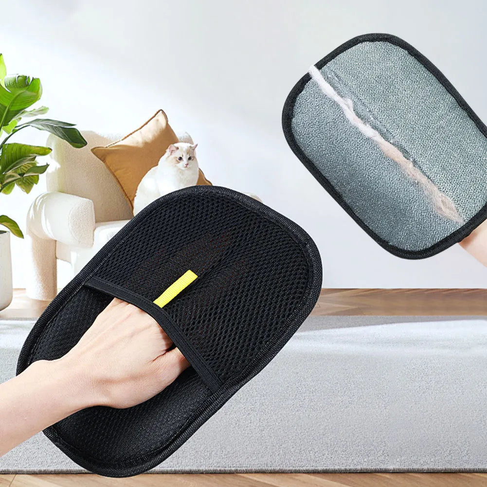 Black pet hair removal gloves with silicone bristles for dog cat rabbit grooming