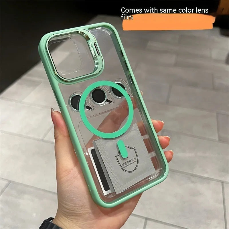 15 Lens Invisible Bracket Phone Case Magnetic Suction PC Drop Protection in Gold for iPhone 15 ProMax