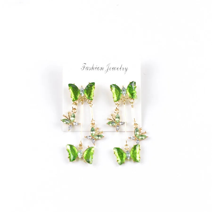 Butterfly fringe earrings in alloy and glass with electroplated finish, 1.8 x 5.3cm, light luxury style