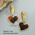 Women's stainless steel tortoiseshell resin earrings in hawksbill colour with heart and flower designs