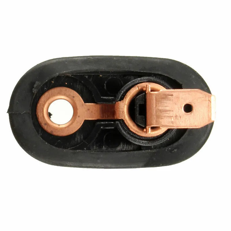 Black car interior door light switch with plastic housing and metal contacts