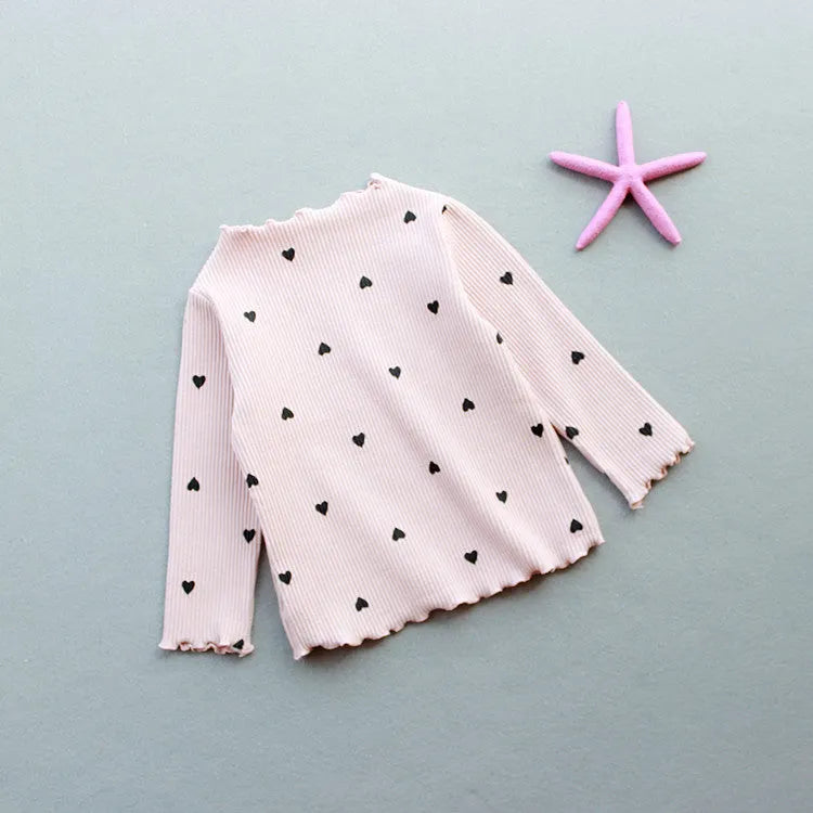 Children's long-sleeved cotton bottoming shirt in beige, available in sizes 90-130cm