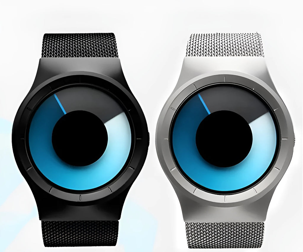 Unisex casual watch with stainless steel mesh band, 40mm case, aurora borealis dial, and anti-glare mineral glass