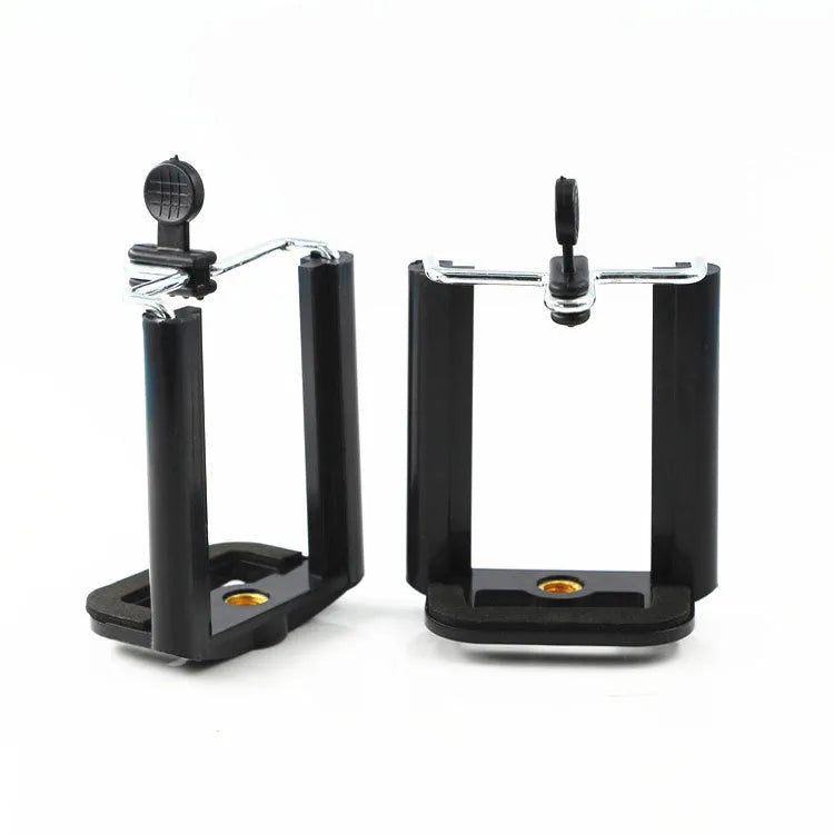 Black plastic mobile phone clip bracket for mounting smartphones on flexible hose arms