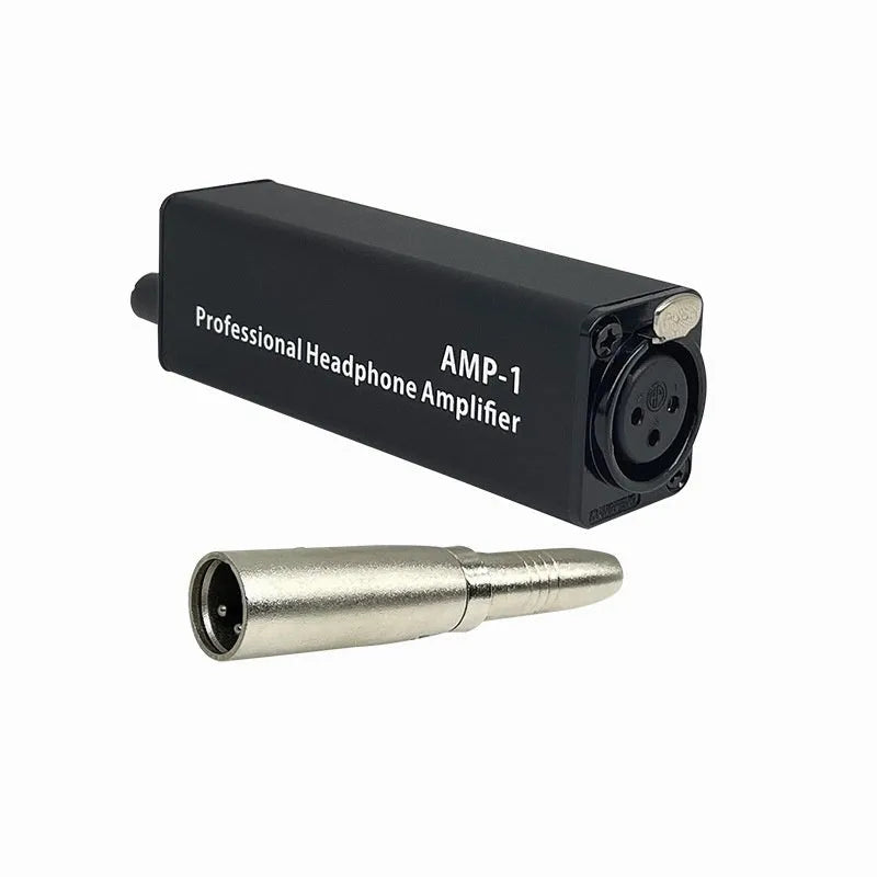 Headphone volume adjustment converter with XLR interface, compact size 9.6×2.6×3.15cm, model AMP1