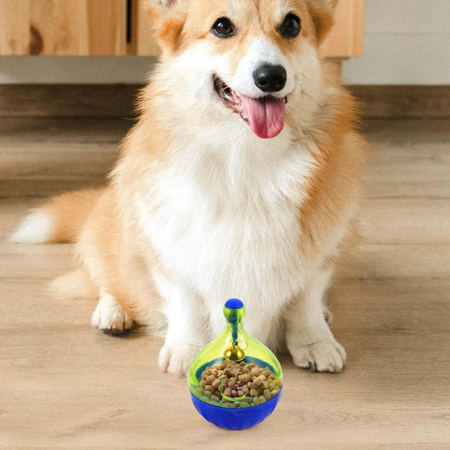 White tumbler-shaped pet treat dispenser toy measuring 14cm for dogs and cats