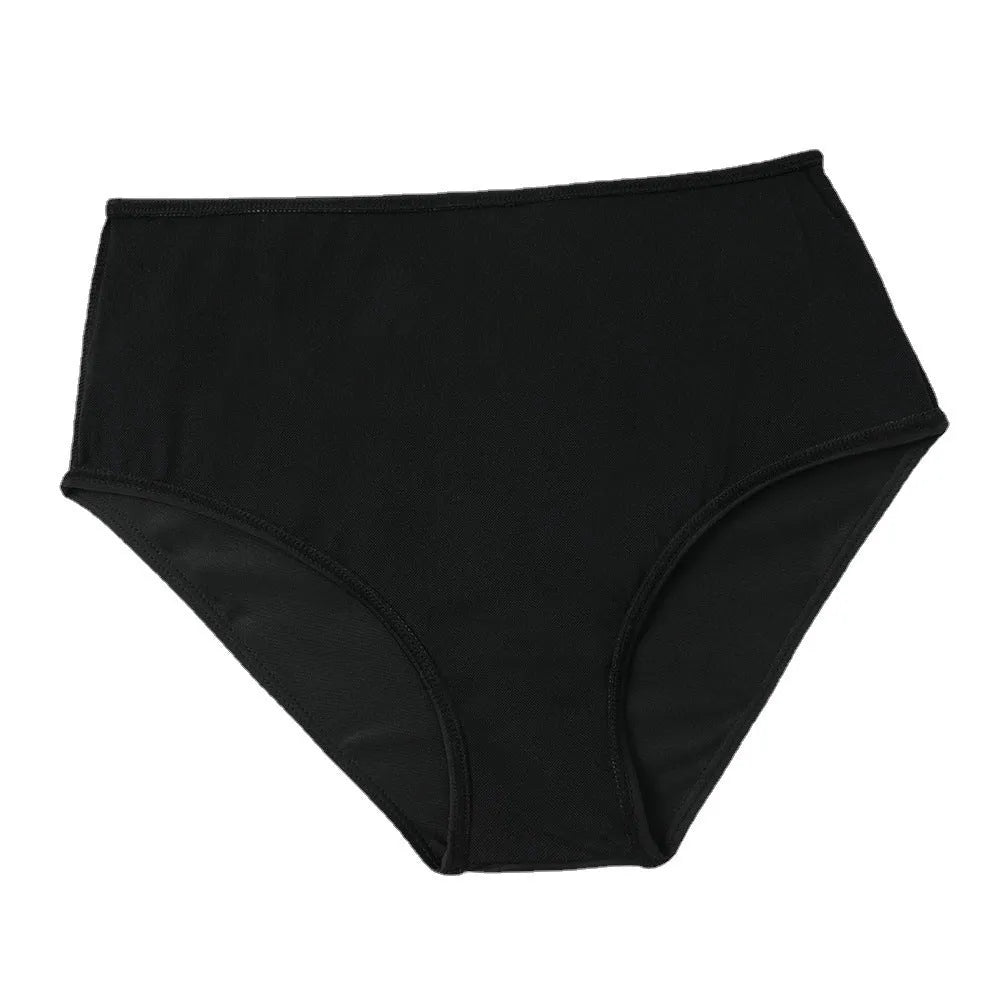 High waist double-layer swimsuit briefs in coconut tree print design with sleeveless cut