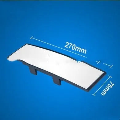 Curved blue filter rearview mirror measuring 270mm by 75mm with snap-on installation