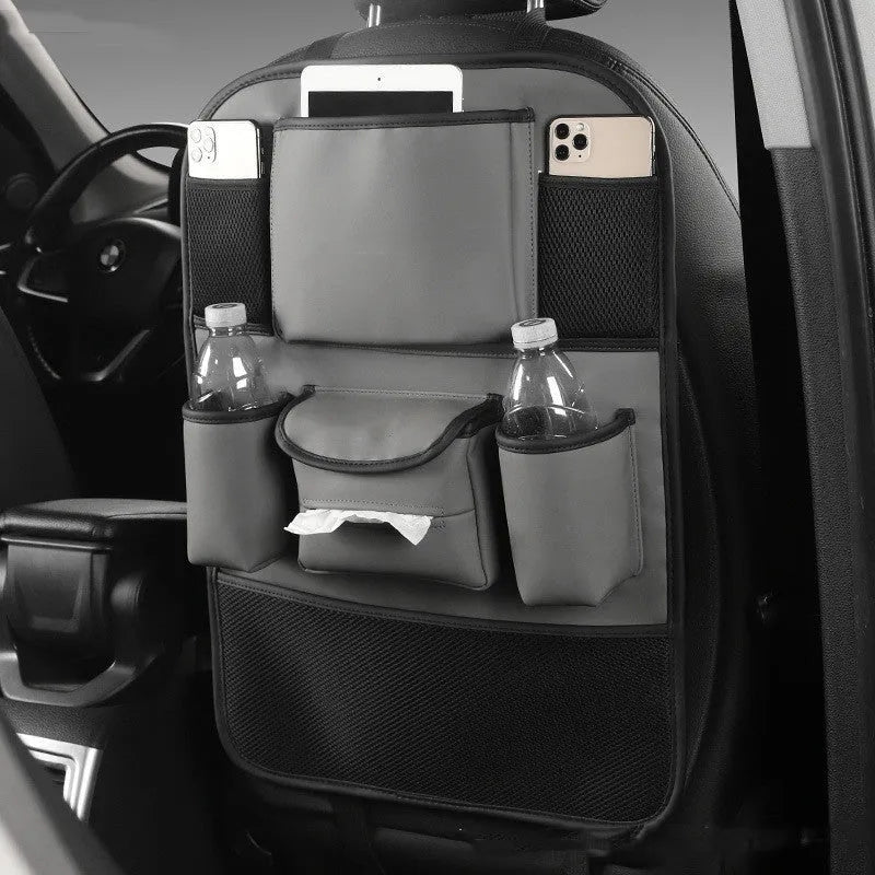 Leather car seat back storage bag in hanging design available in four colours