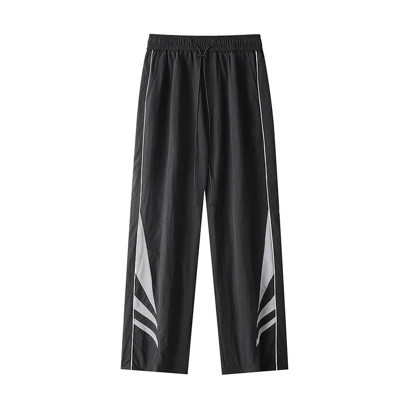 Men's black straight-leg casual trousers with button fly and loose fit