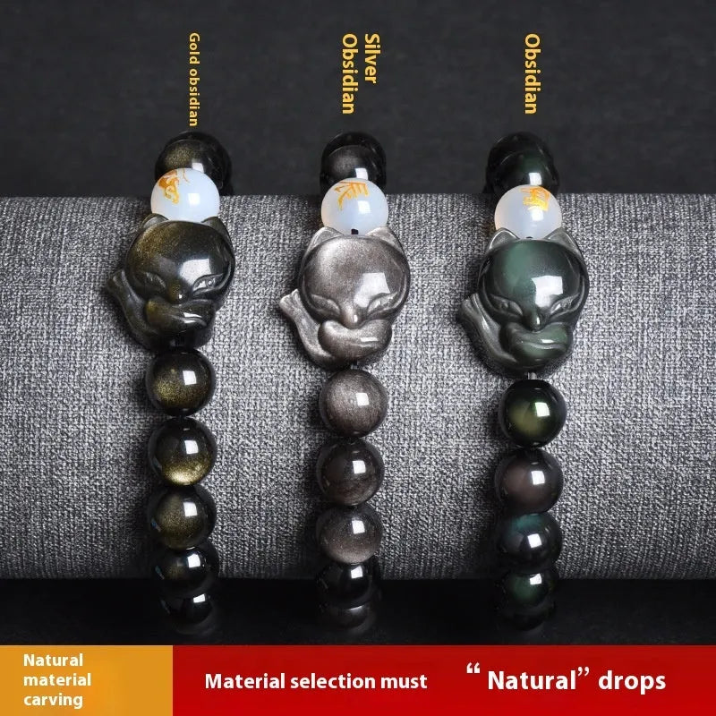 Natural obsidian zodiac guardian bracelet with 10mm beads in three style options