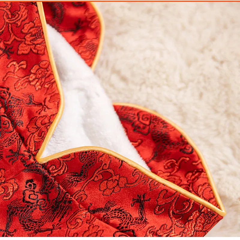 Chinese-style cotton-padded dog Tang suit with rabbit fur collar for large and medium-sized dogs