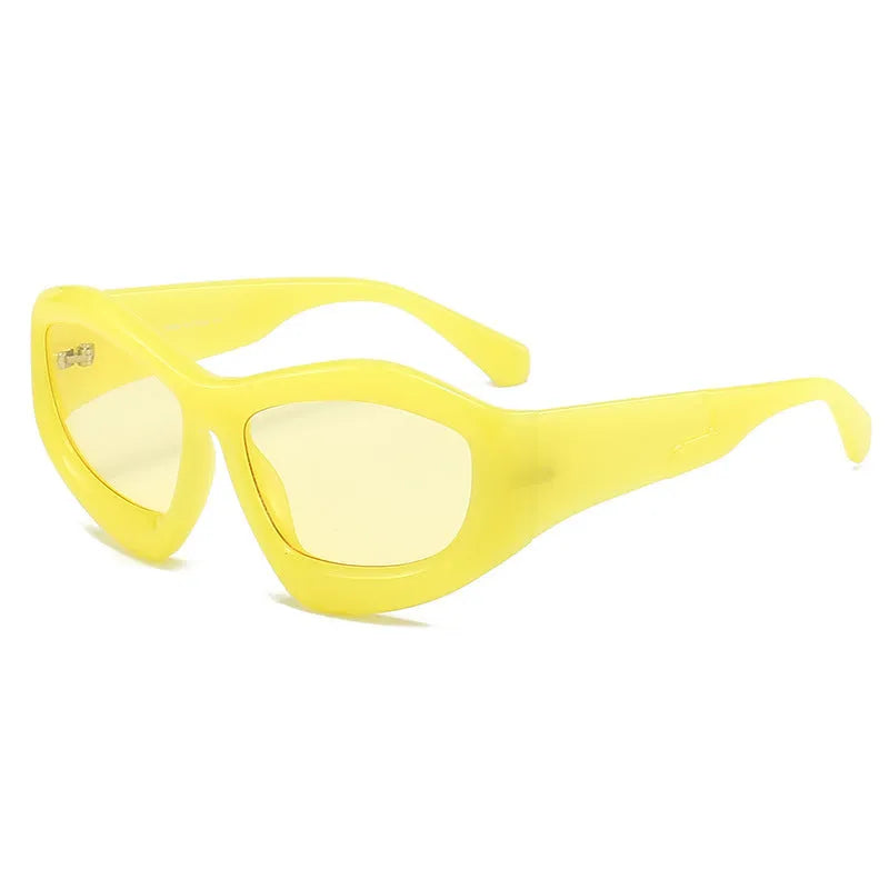 Unisex concave shape sunglasses with black frame and black grey lens, bubble style design for outdoor use