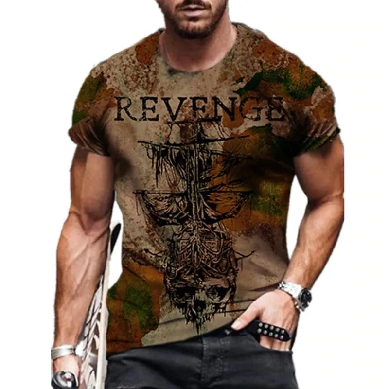 Abstract painting print short-sleeved t-shirt with round neck, collarless design, 80% cotton blend, available in multiple colours and sizes S-5XL