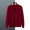 Men's Andy velvet knitted cardigan coat in V-neck loose style shown in beige colour