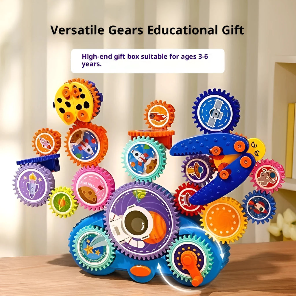 Electric building blocks changeable gear toy in dinosaur theme with plastic blocks and portable gift box