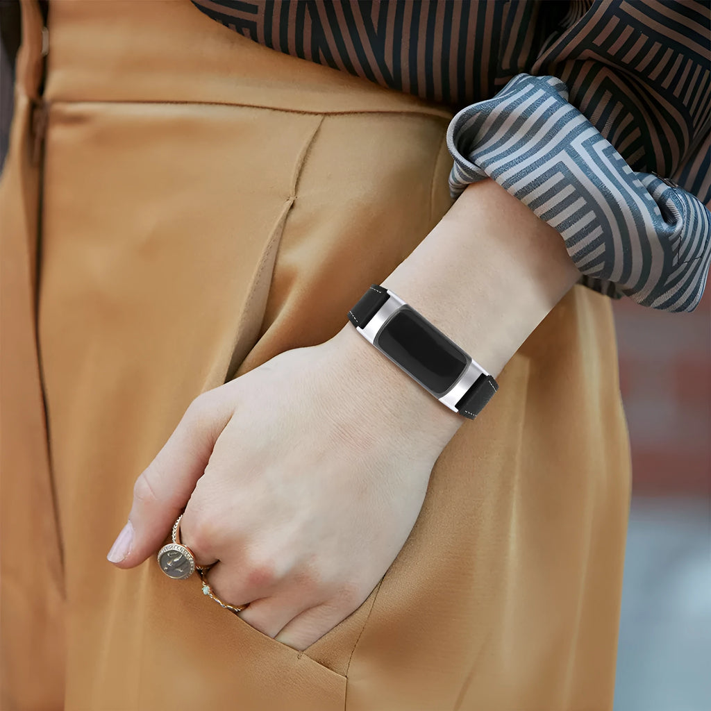 Genuine cowhide leather replacement strap for Fitbit Charge 5 and Charge 6 smart watches in multiple colours.