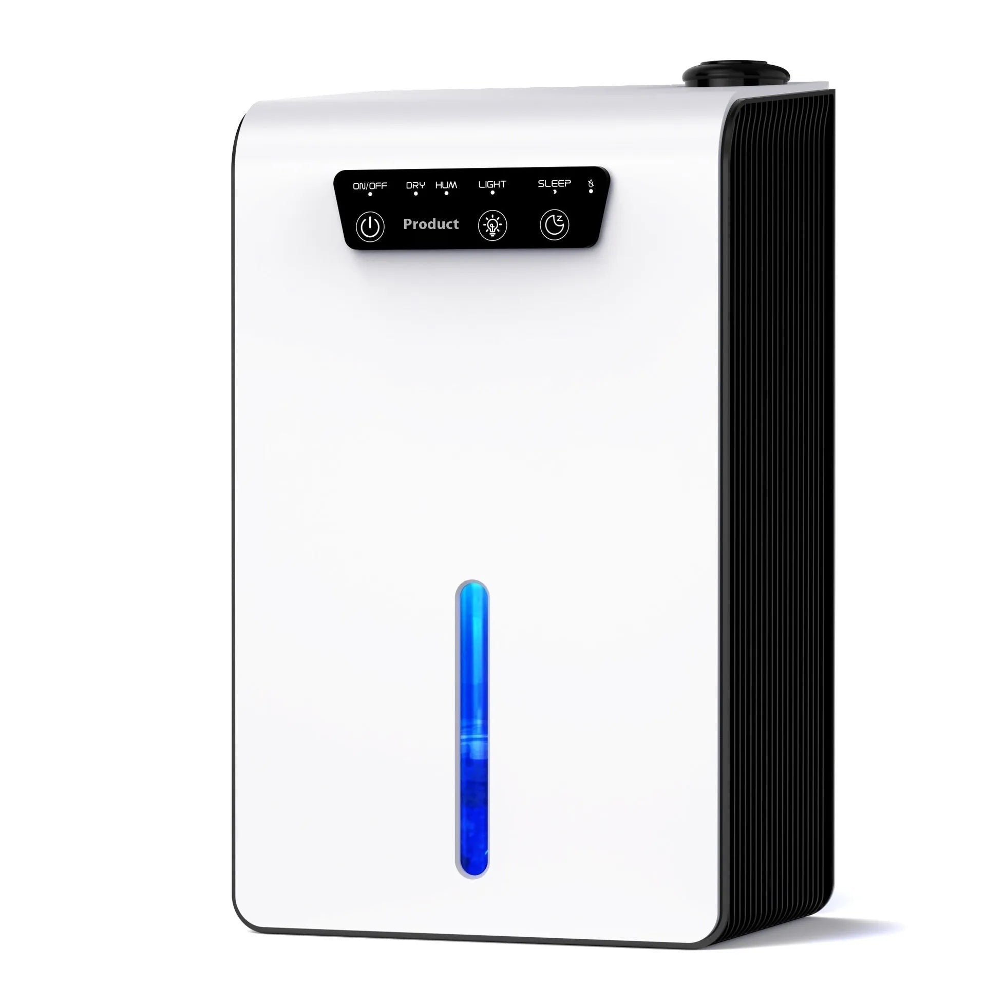 Milky white compact household dehumidifier with water tank for rooms up to 20 square metres