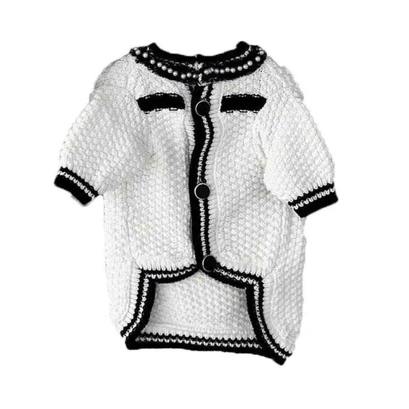 Korean style dog sweater with pearl collar in classic black colour on small breed pet