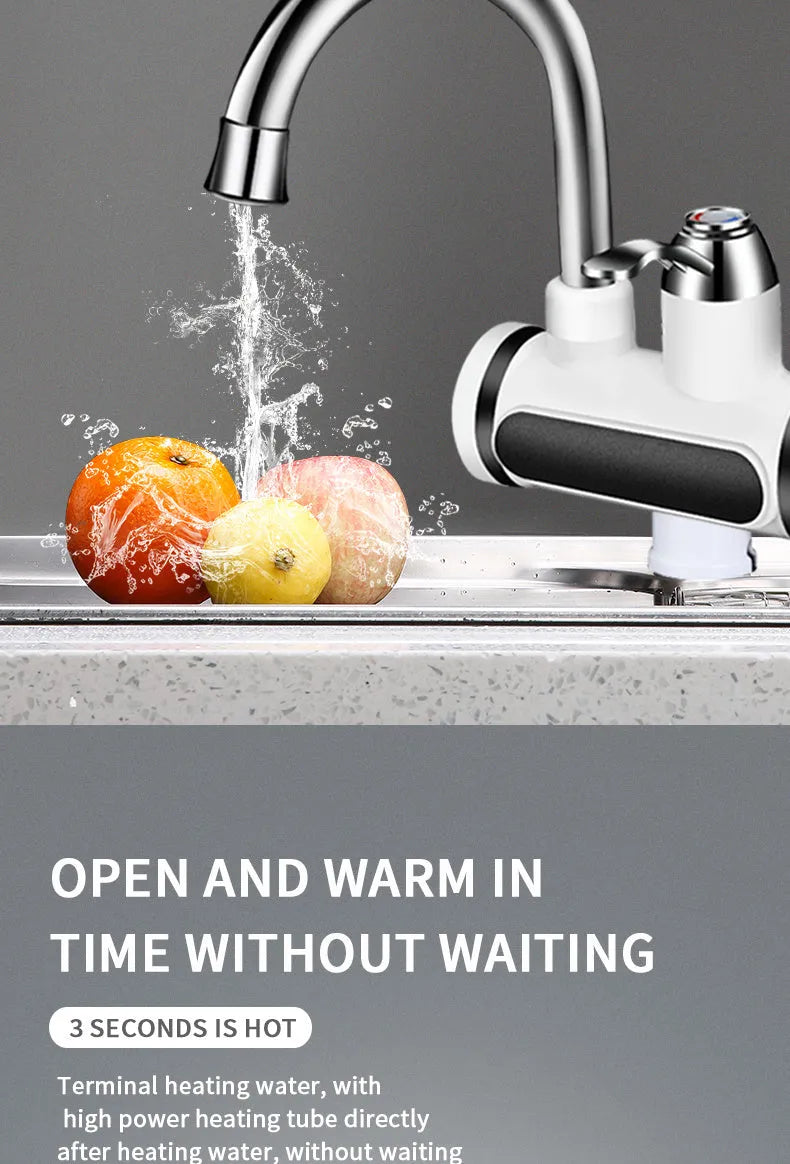 White electric kitchen water heater with digital temperature display and water separation technology