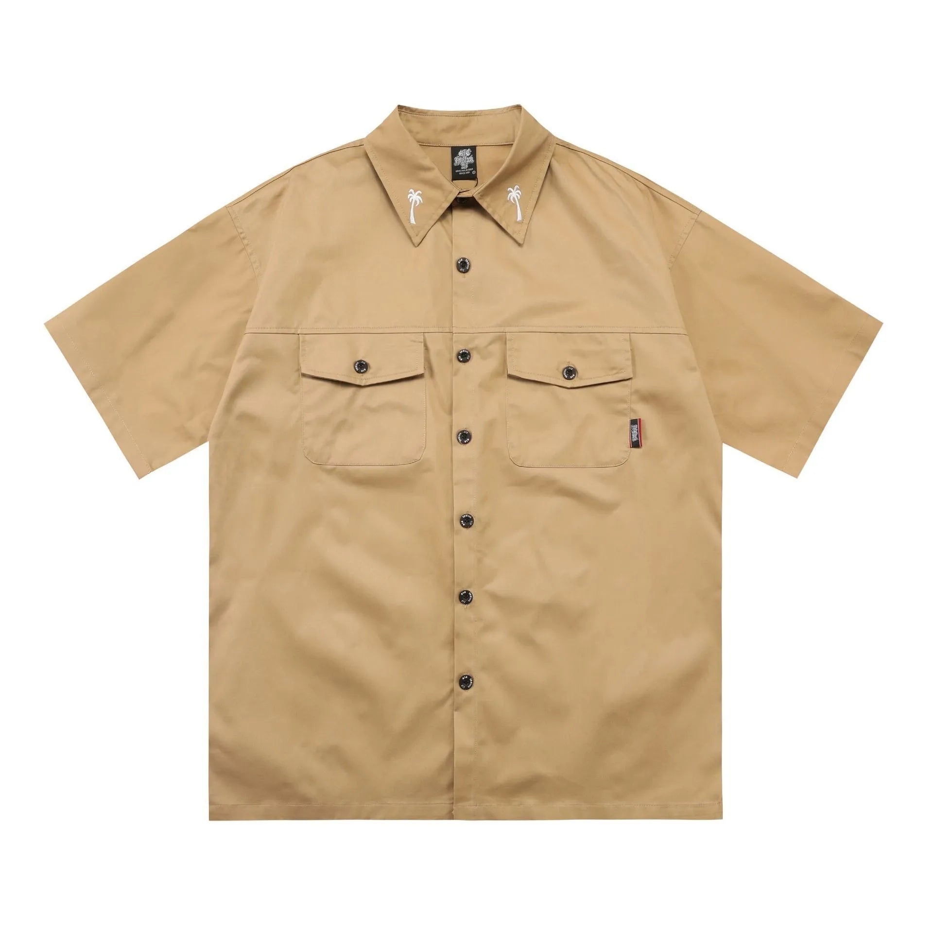 Men's black cotton blend pocket shirt with embroidery detail and half sleeves in loose plus size fit