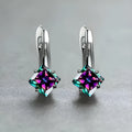 Women's diamond design earrings with zircon inlay on copper base in blue, green and colour options