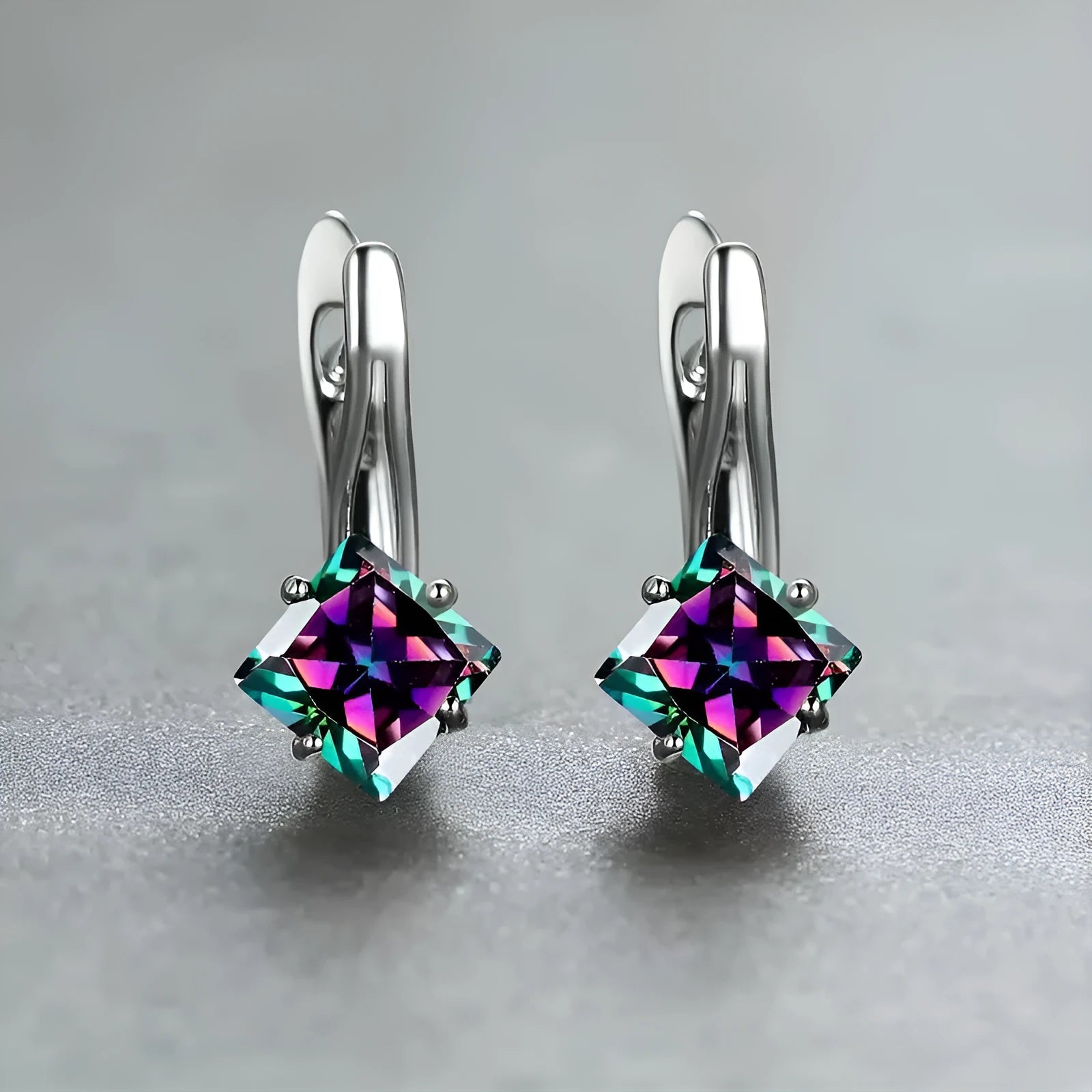 Women's diamond design earrings with zircon inlay on copper base in blue, green and colour options