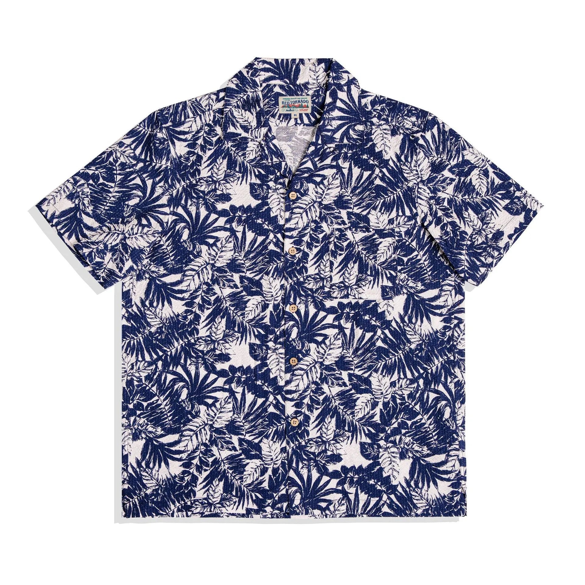 Vintage floral print seersucker Cuban collar shirt in loose fit on hanger