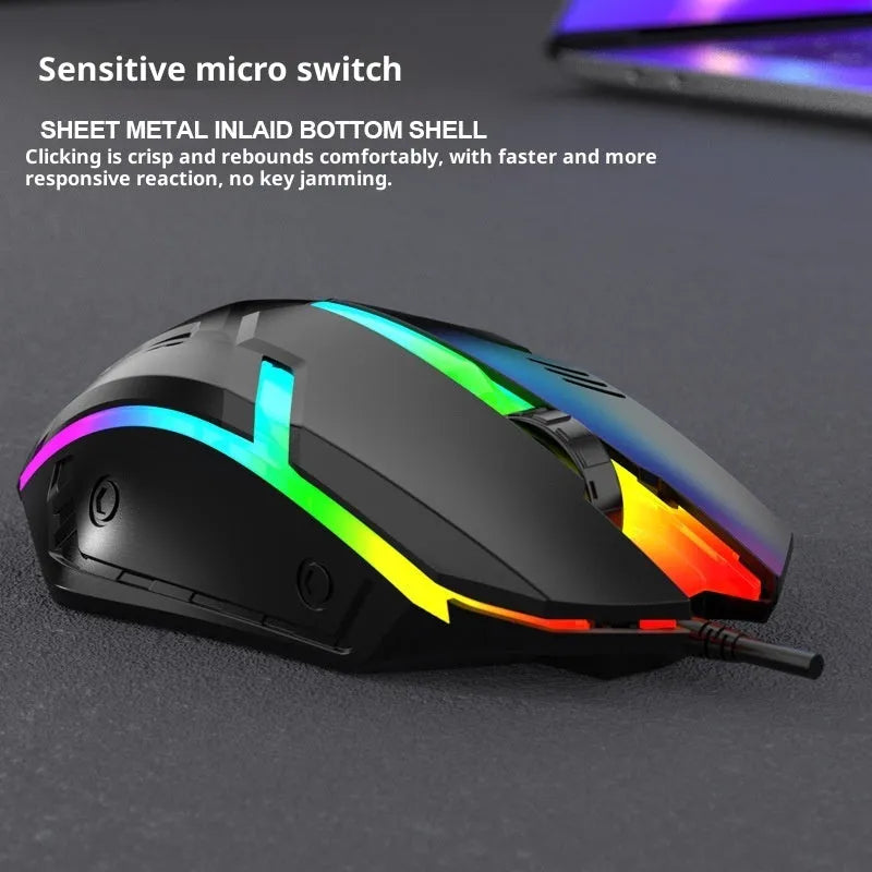Large weighted wired USB e-sports mouse for laptop gaming in black