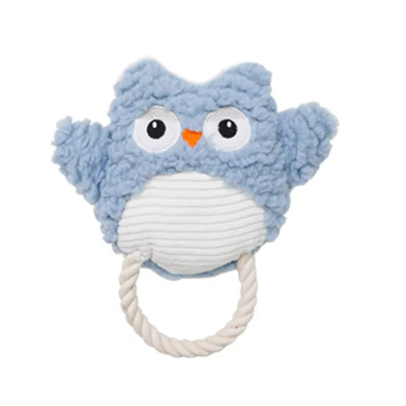 Plush caterpillar fabric dog toy in shark shape with squeaker on white background