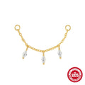 S925 sterling silver water drop shaped earrings with a flat spiral geometric design in a gold tone finish.