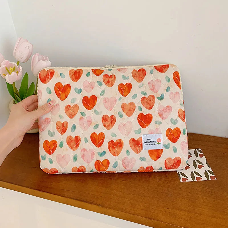 Floral print cloth laptop bag in green, pink or red with anti-seismic protection for 13-15.6 inch computers