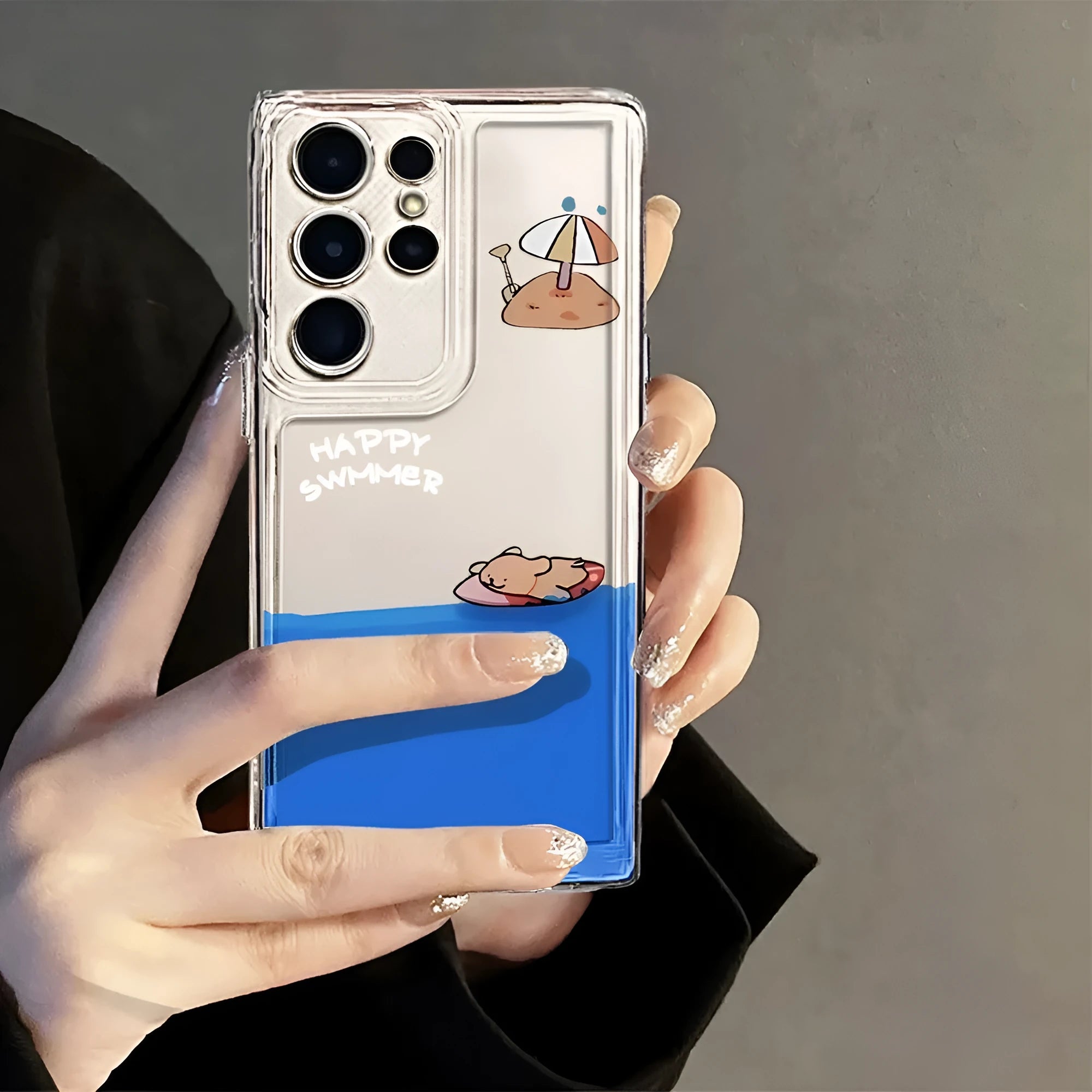 Translucent TPU phone case with summer surfing puppy design for Samsung S23 series