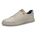 Men's two-layer cowhide casual low-top lace-up sneakers in khaki, round toe, front lace-up closure