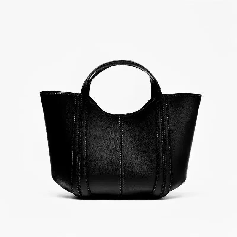 Bucket-textured PU vegetable basket tote bag for women with stitched seams, brown colour, single shoulder strap