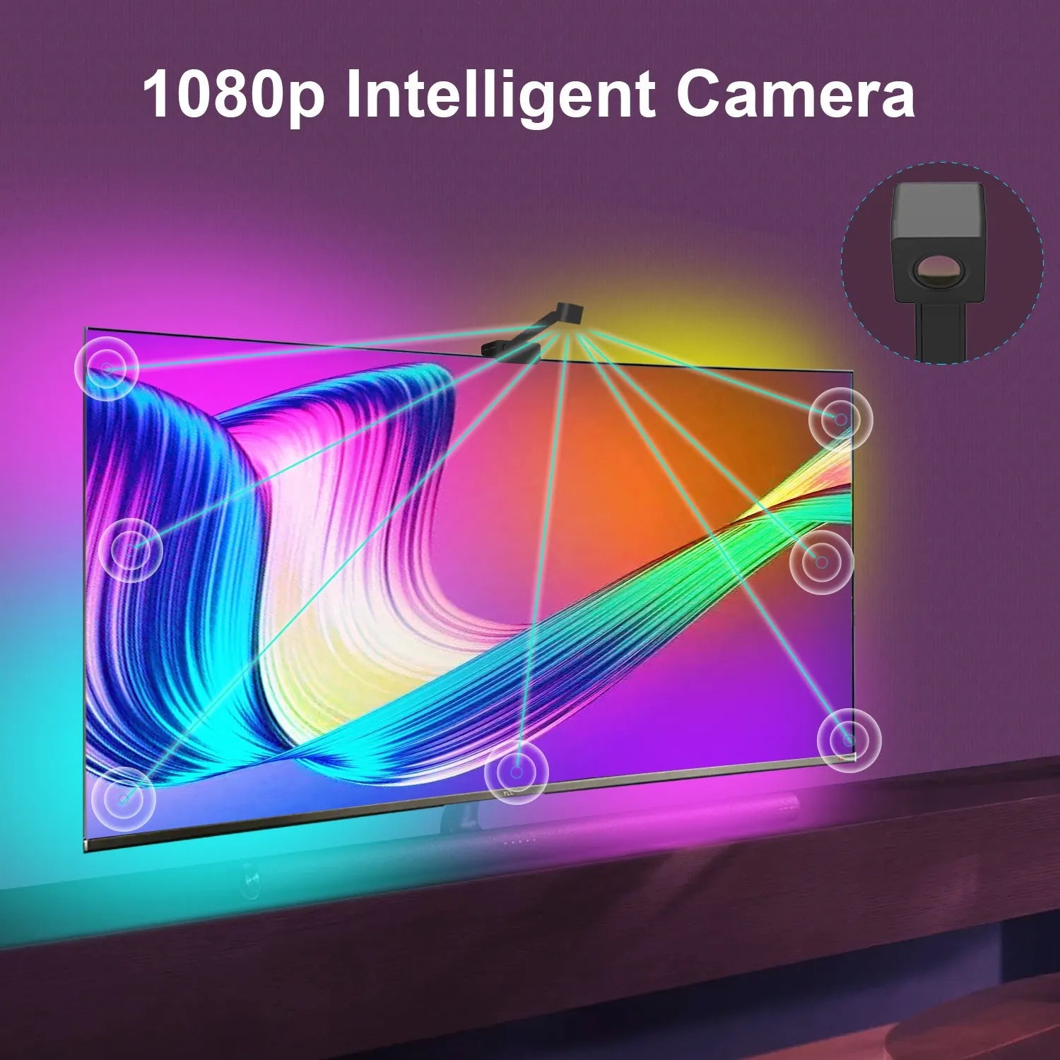 Graffiti App TV screen colour picker LED light strip with camera controller for background synchronisation behind television