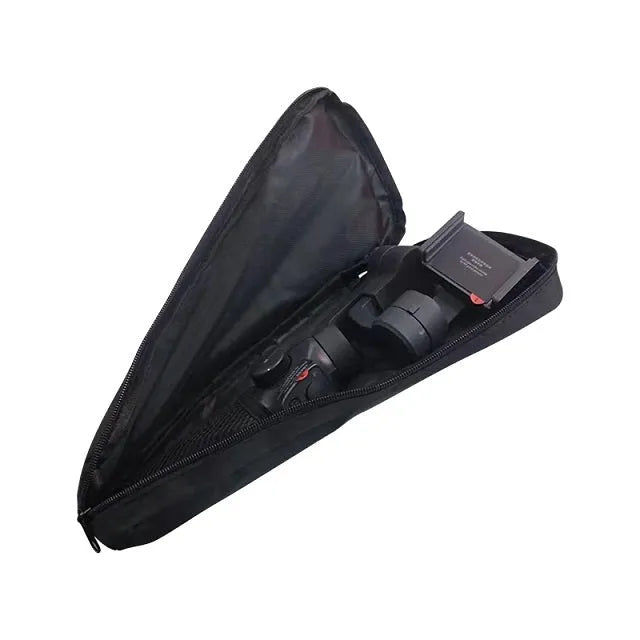 Black cloth storage bag for mobile phone stabilizer and camera accessories.