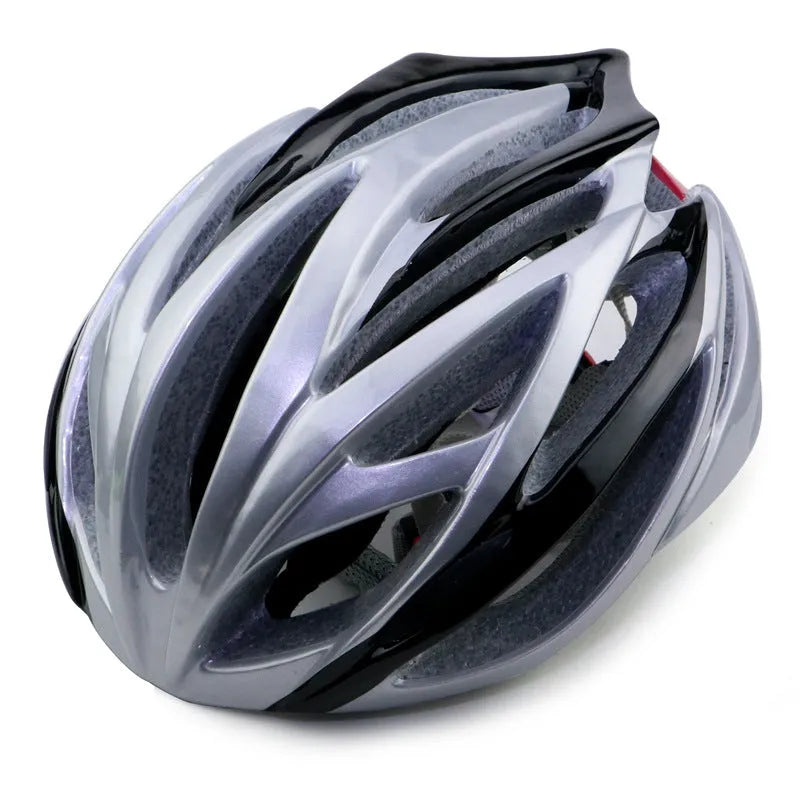 Bicycle integrated helmet in black and red with PC EPS construction and lock design