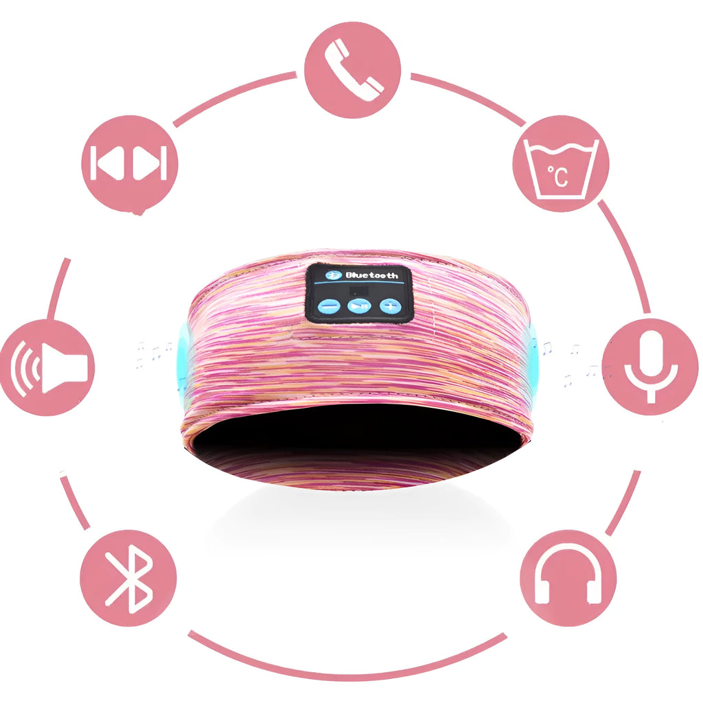 Pink wireless eye mask Bluetooth headset headband with stereo audio for hands-free calls