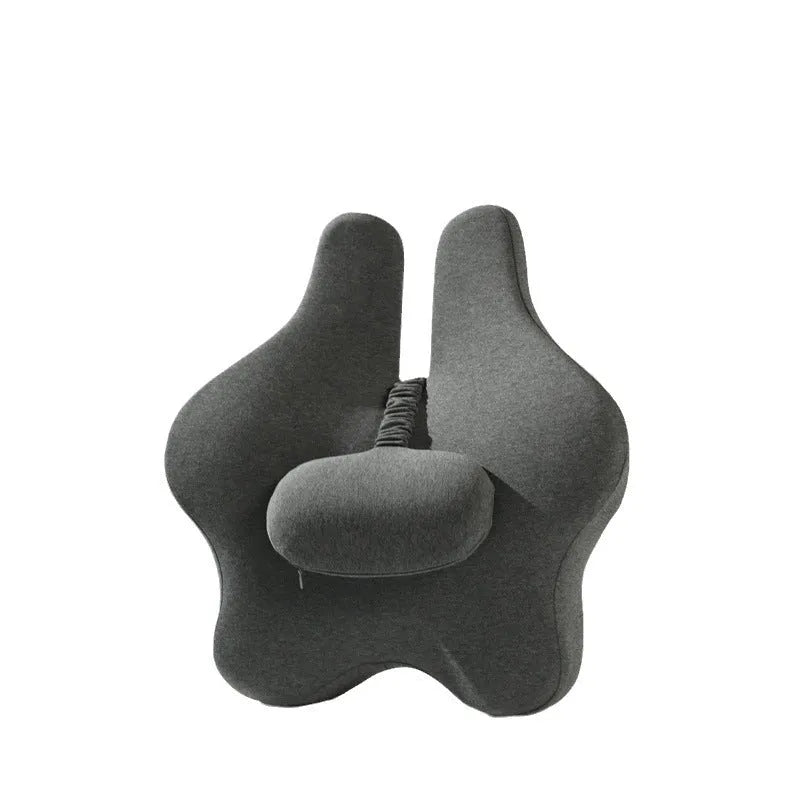 Memory foam car lumbar support cushion in solid colour on a car seat.