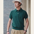 Retro knitted cotton short-sleeved t-shirt in solid dark brown pine green and light gray slim fit summer leisure top