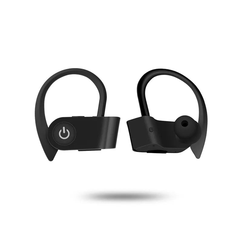 Black wireless Bluetooth headphones with V5.0 technology and ergonomic in-ear design