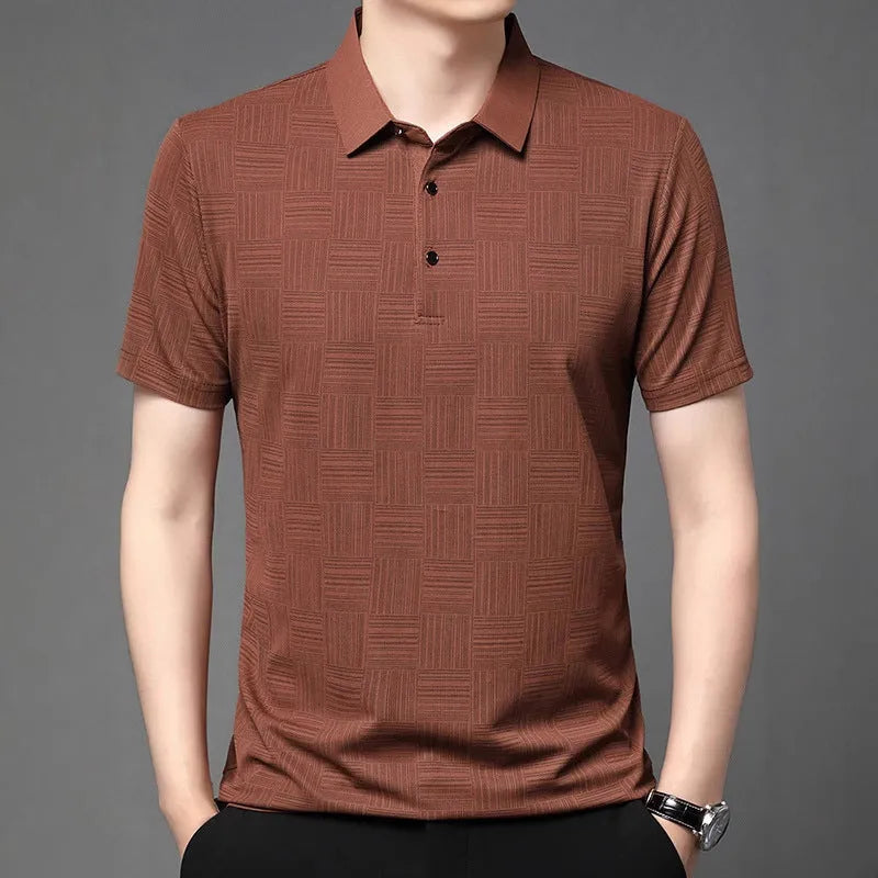 Men's slim fit lapel T-shirt in chemical fibre blend fabric available in multiple colours
