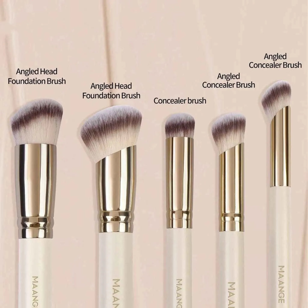 MAANGE five-piece angled blush makeup brush set in apricot colour with synthetic bristles
