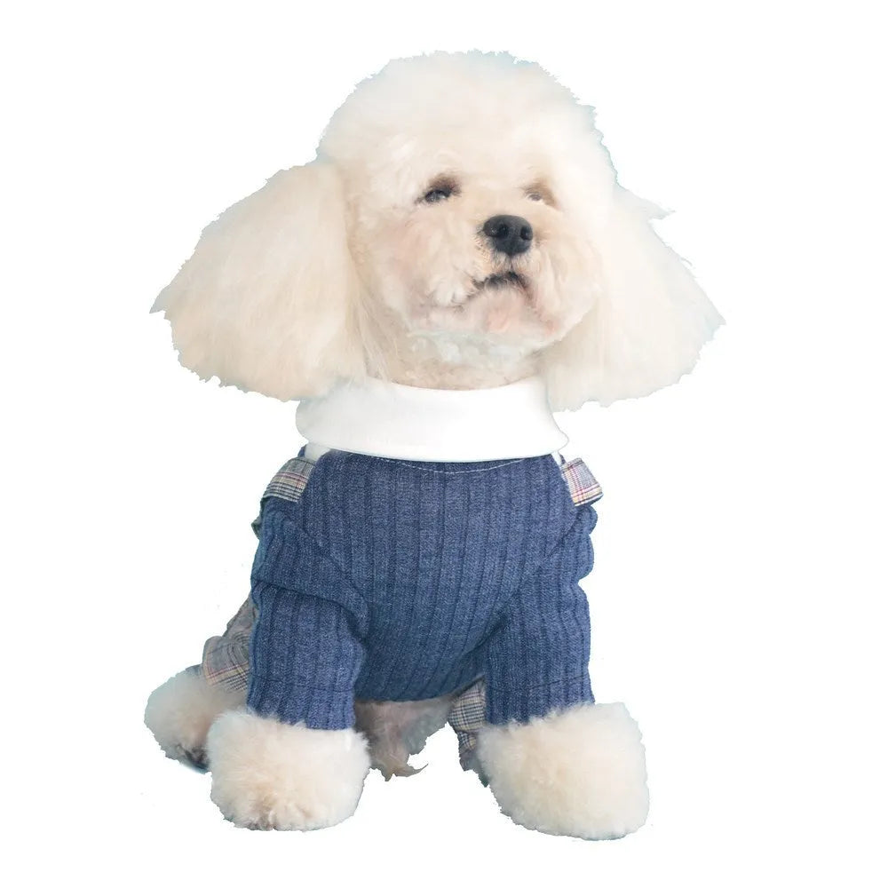 Orange and dark blue woven cotton dog shirt for small breeds in S to 2XL sizes