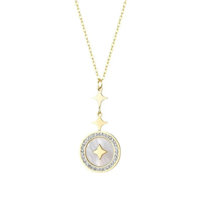 Six-pointed star titanium steel necklace with O-ring chain in rose gold or gold colour options